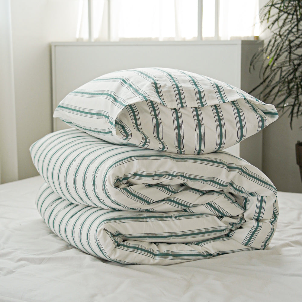 Green Stripe Hotel-style Pillowcase(bag-shaped pillowcase) set of 2